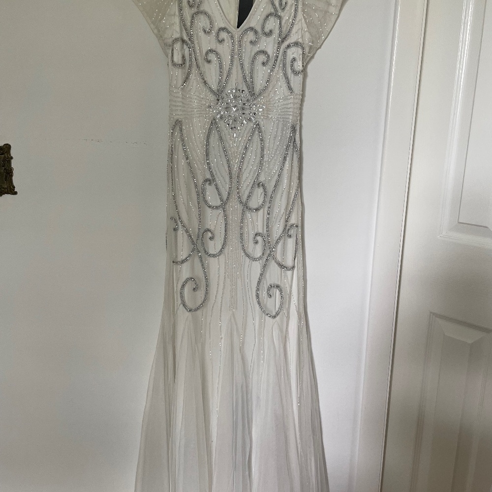 Adrianna Papell Sequin Gown White/Silver